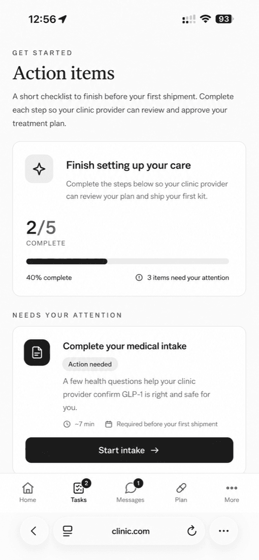 Patient dashboard with care action items