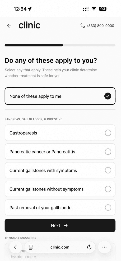 Medical eligibility questions during intake